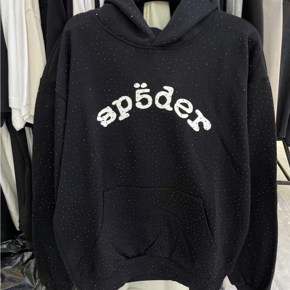SP5DER Rhinestone Logo Hoodie Black Size L – Brand New With Tag in Original Bag